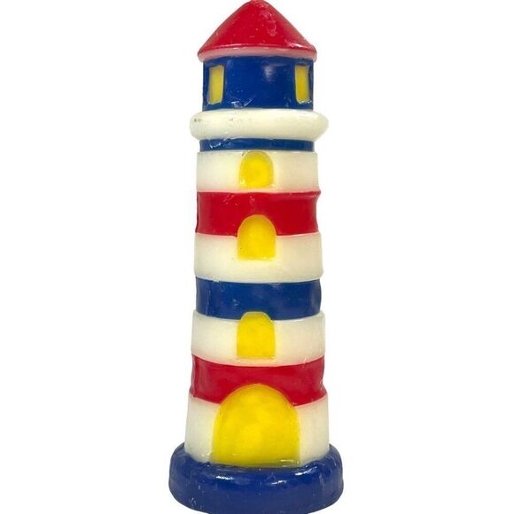 Sonoma Lighthouse Shaped Candle 80 Hour Burn Retro Stripes Red White Blue READ - Picture 2 of 10
